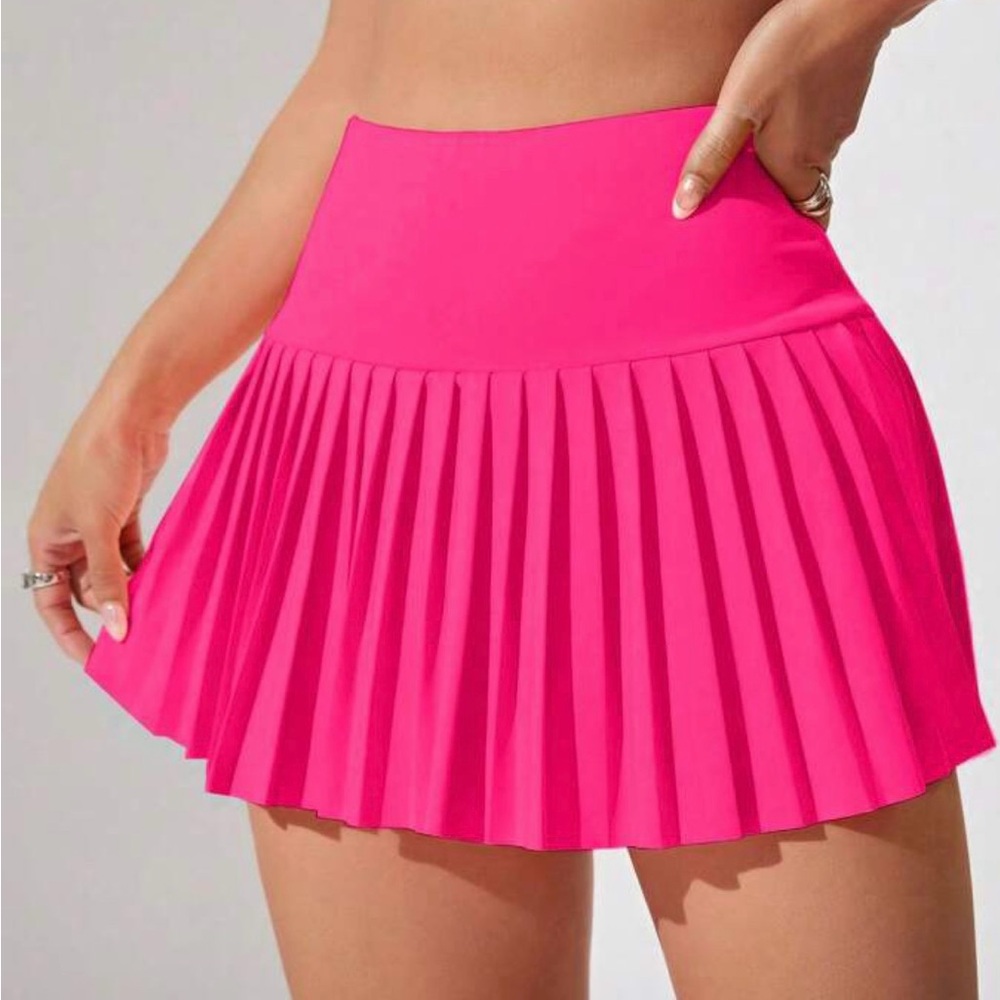 SHEIN Pink Skater Mini Skirt Pleated Casual